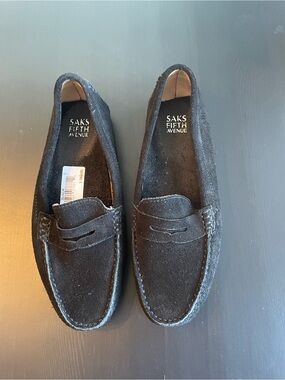 Saks Fifth Avenue Black Suede Women’s Penny Loafers